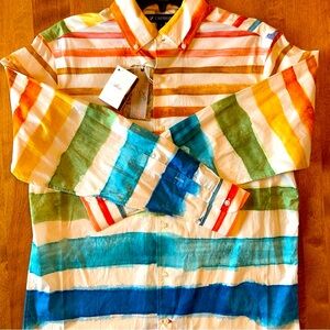 Cremieux Striped Colorful Casual Button Down Shirt Martinique Collection NWT